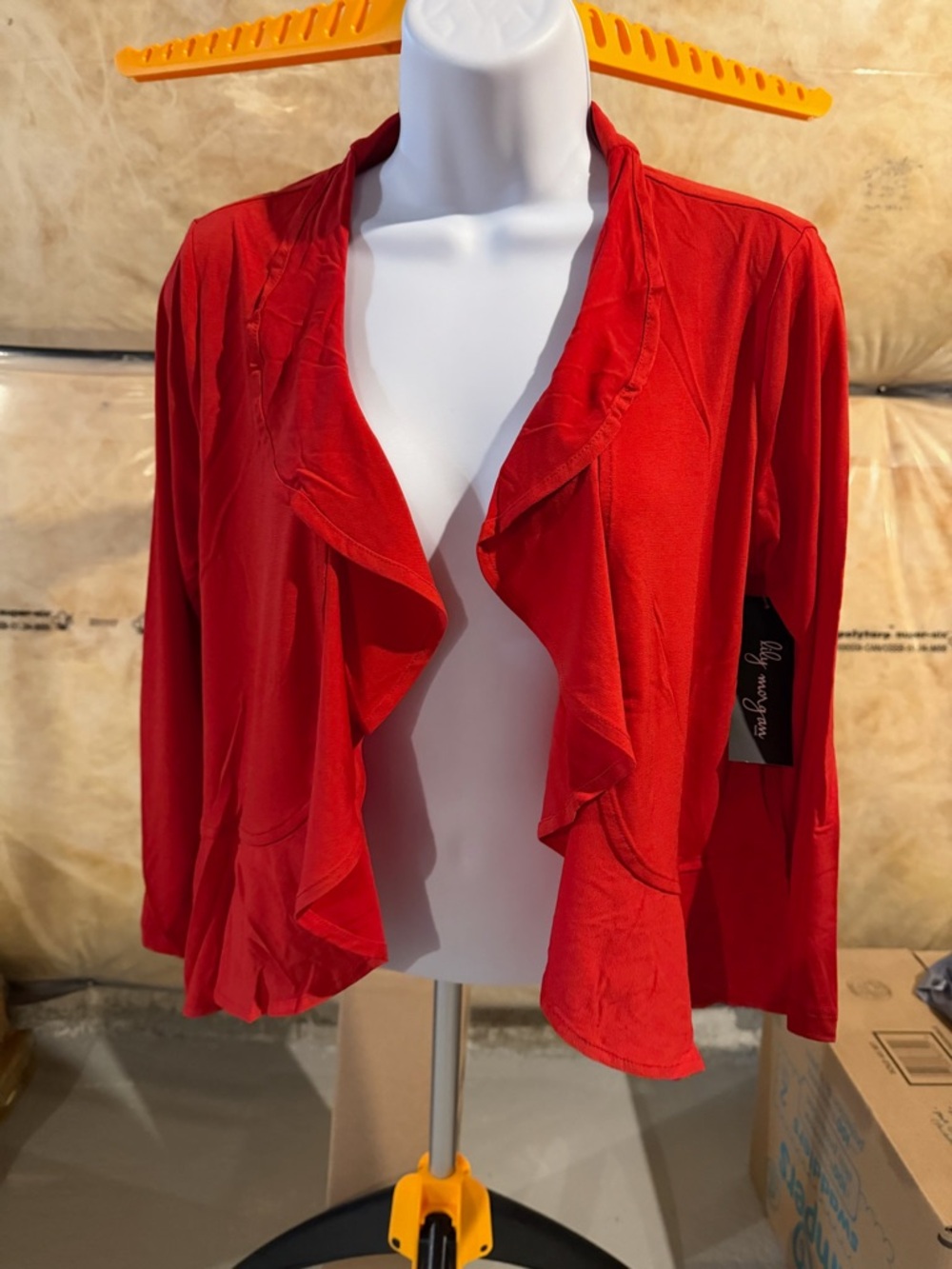 Red Ruffle Open Front Cardigan